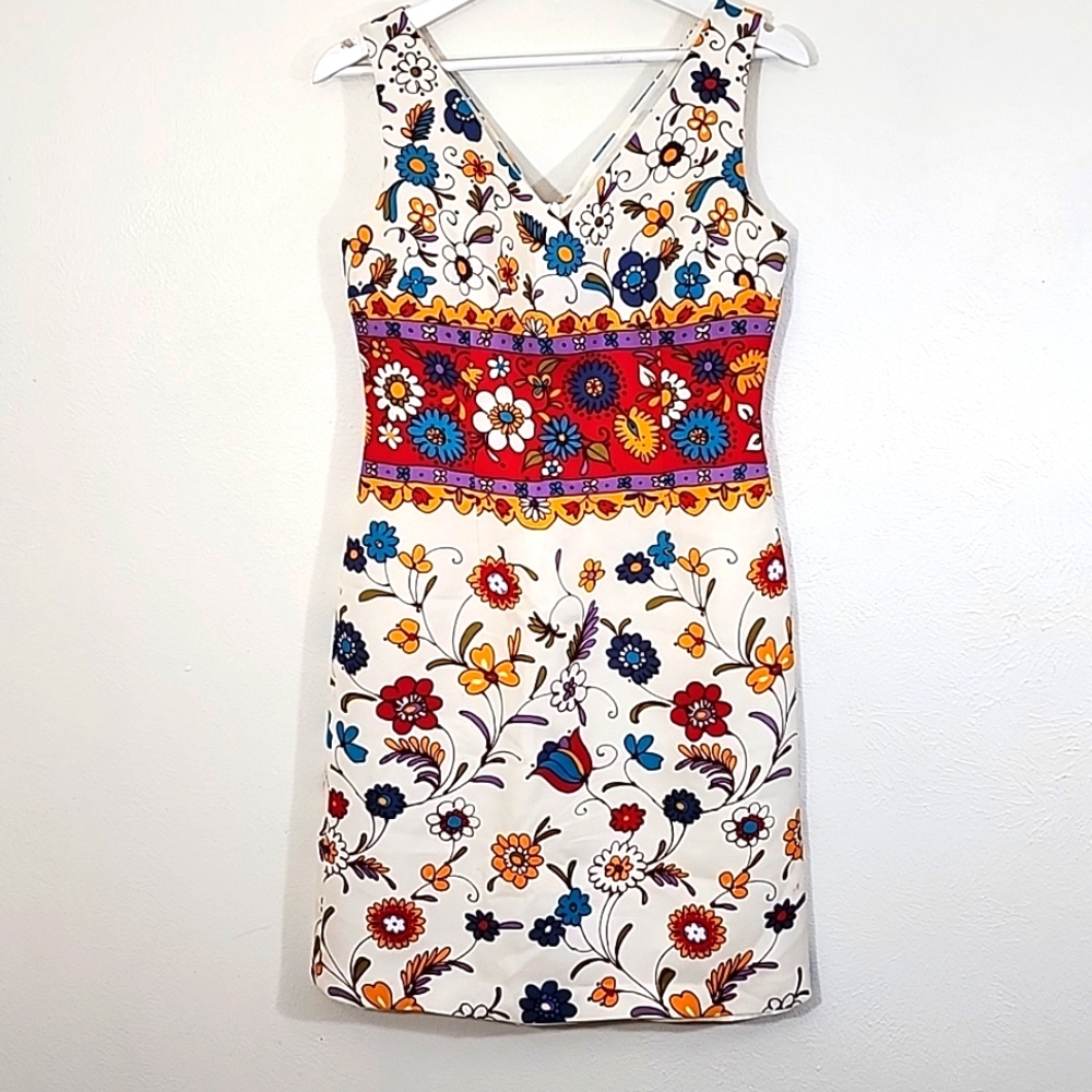 David Meister women's sleeveless silk floral dress fully lined size 6